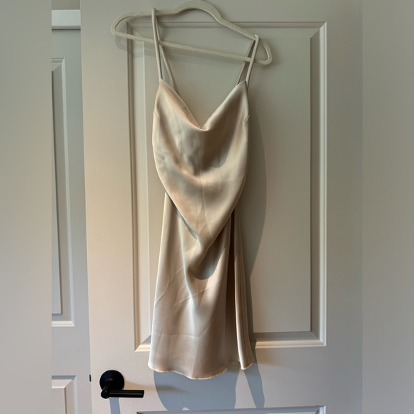 NANUSHKA • Malia Glossy Satin Mini Slip Dress in Creme • - Picture 3 of 9